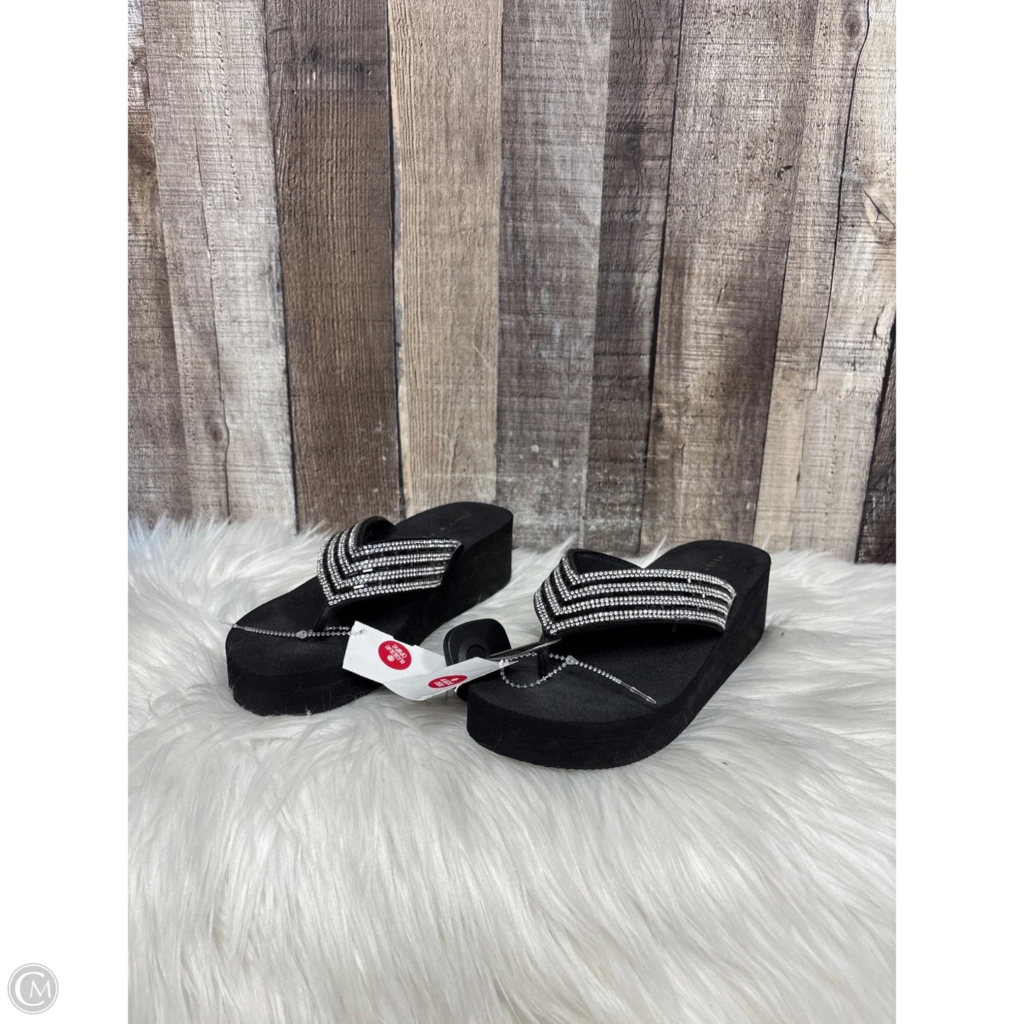 Sandals Heels Wedge By Kelly And Katie In Black & Silver, Size: 6