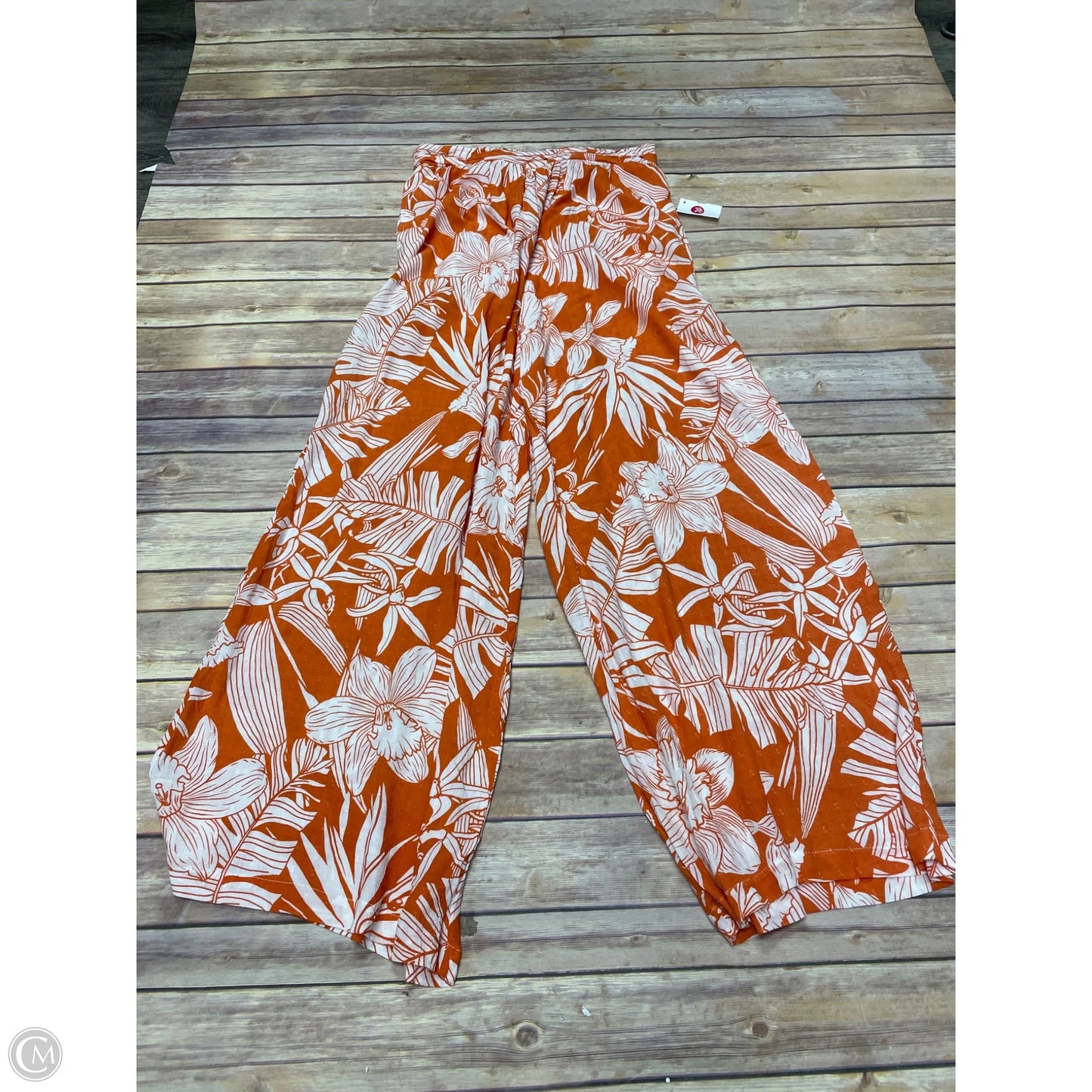 Pants Wide Leg By C And C In Orange & White, Size: S