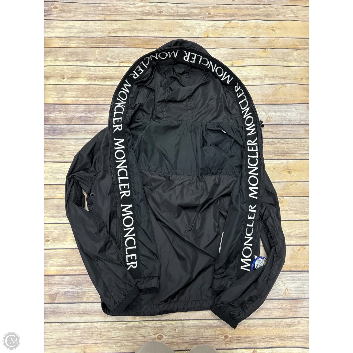 Jacket Luxury Designer By Moncler In Black, Size: M