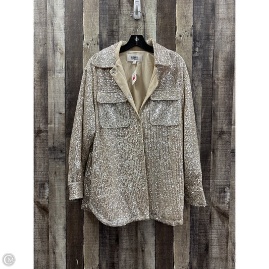 Jacket Shirt By Bb Dakota In Silver & Tan, Size: L