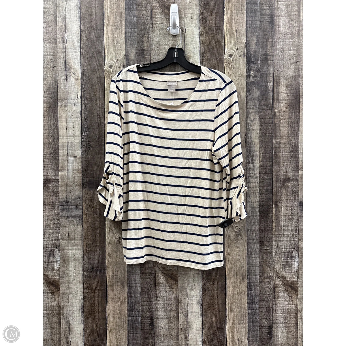 Top 3/4 Sleeve By Chicos In Striped Pattern, Size: M