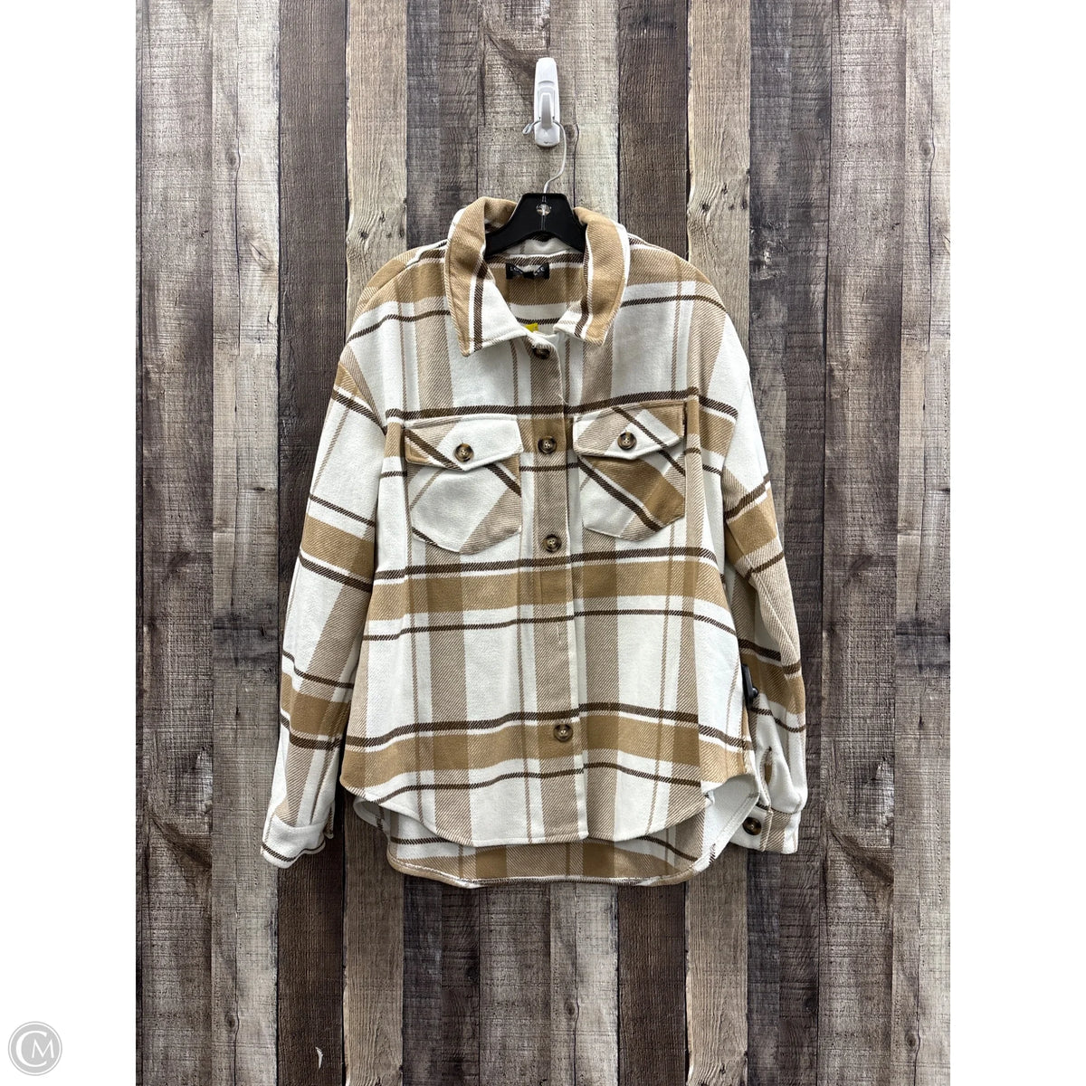 Jacket Shirt By Love Tree In Plaid Pattern, Size: L