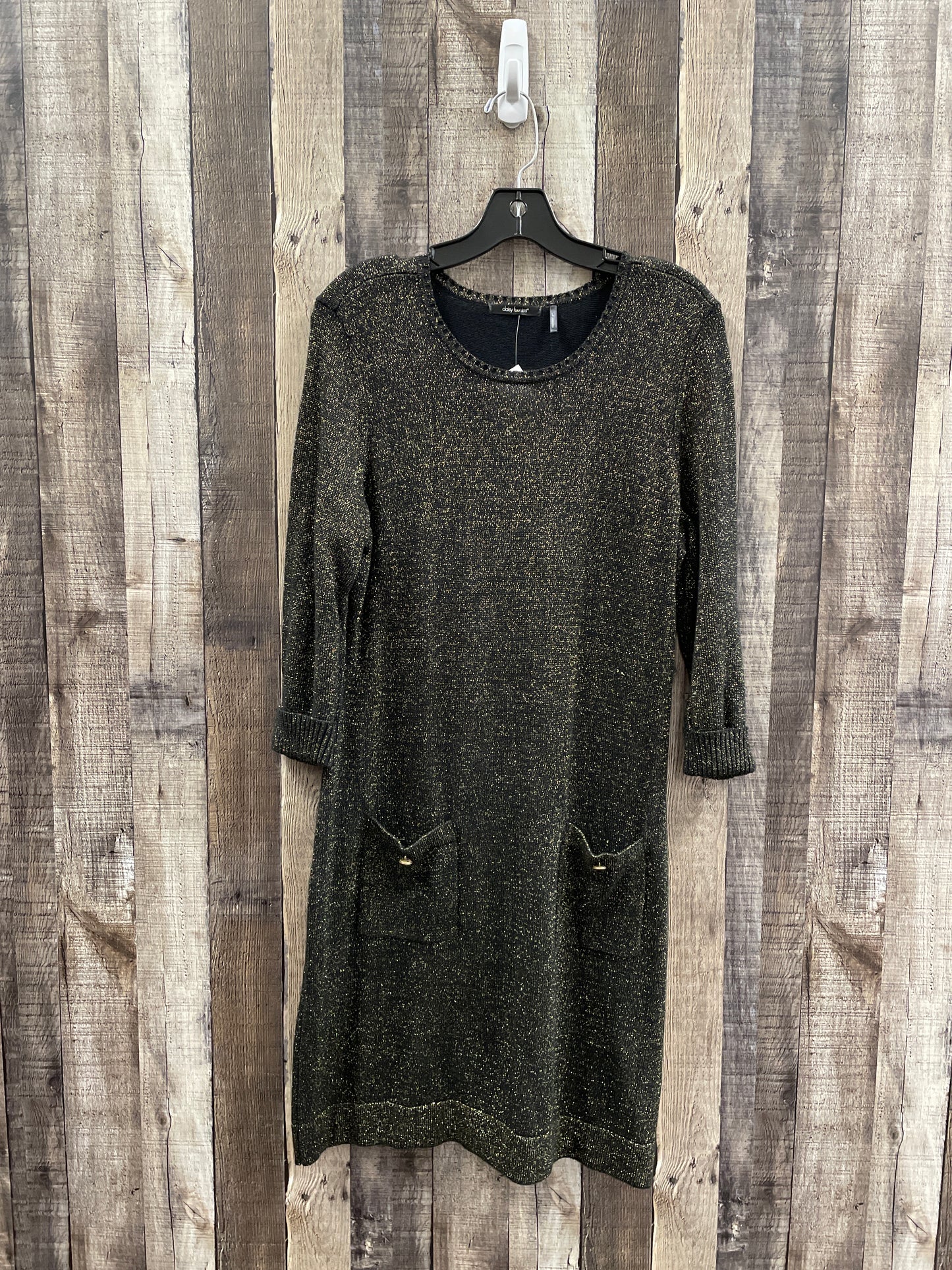 Dress Sweater By Daisy Fuentes In Black & Gold, Size: L