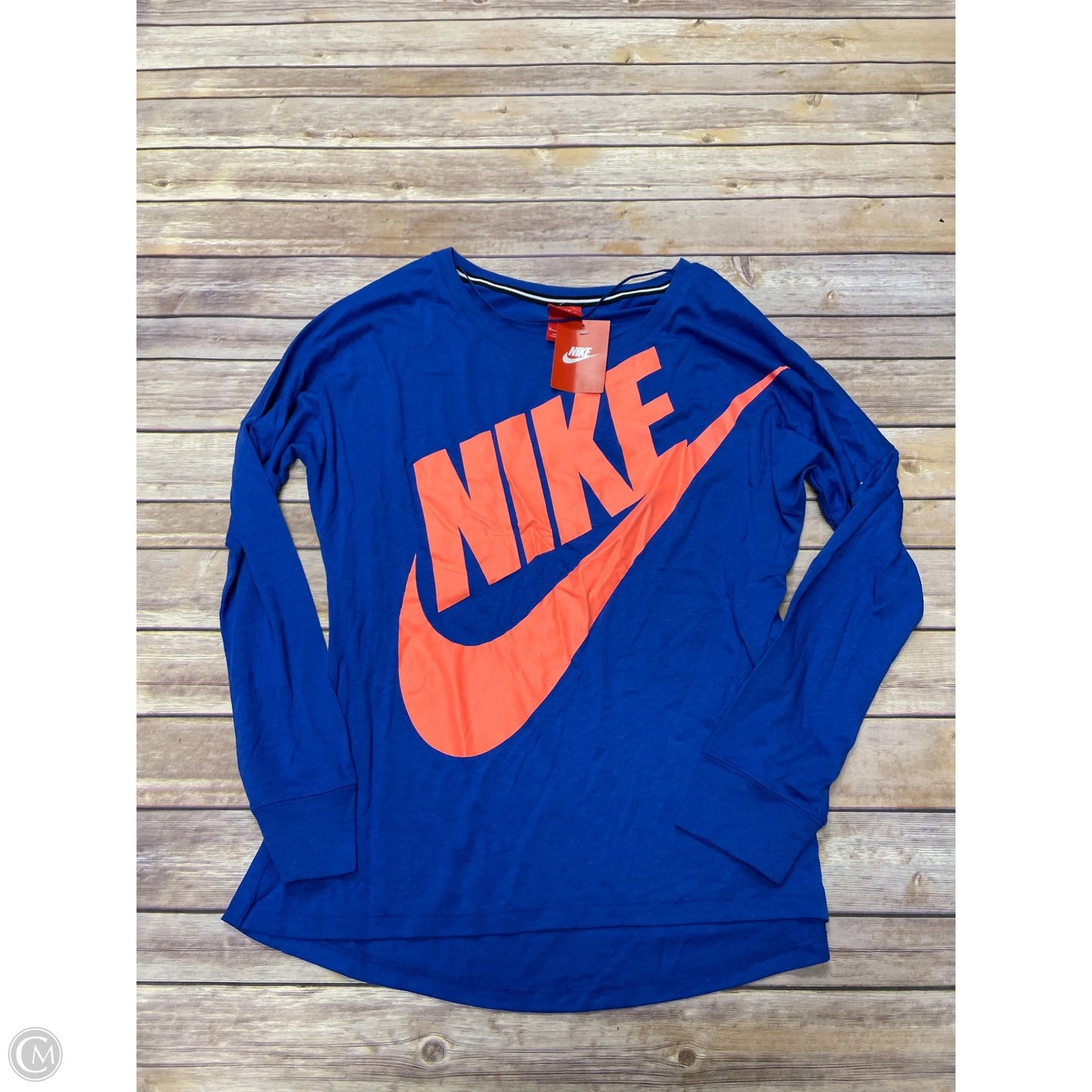 Athletic Top Long Sleeve Collar By Nike In Blue, Size: M