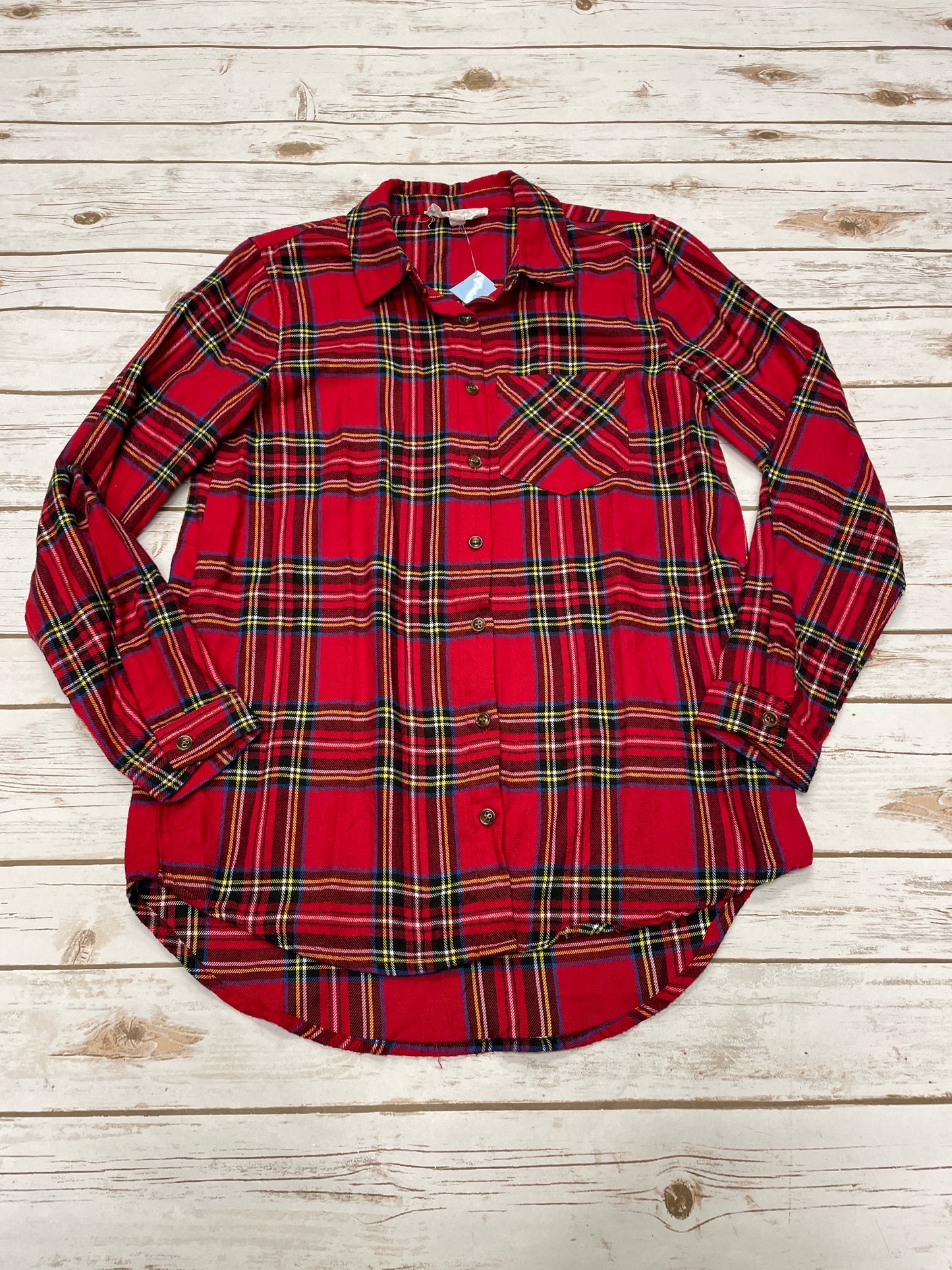 Top Long Sleeve By Hippie Rose In Plaid Pattern, Size: S