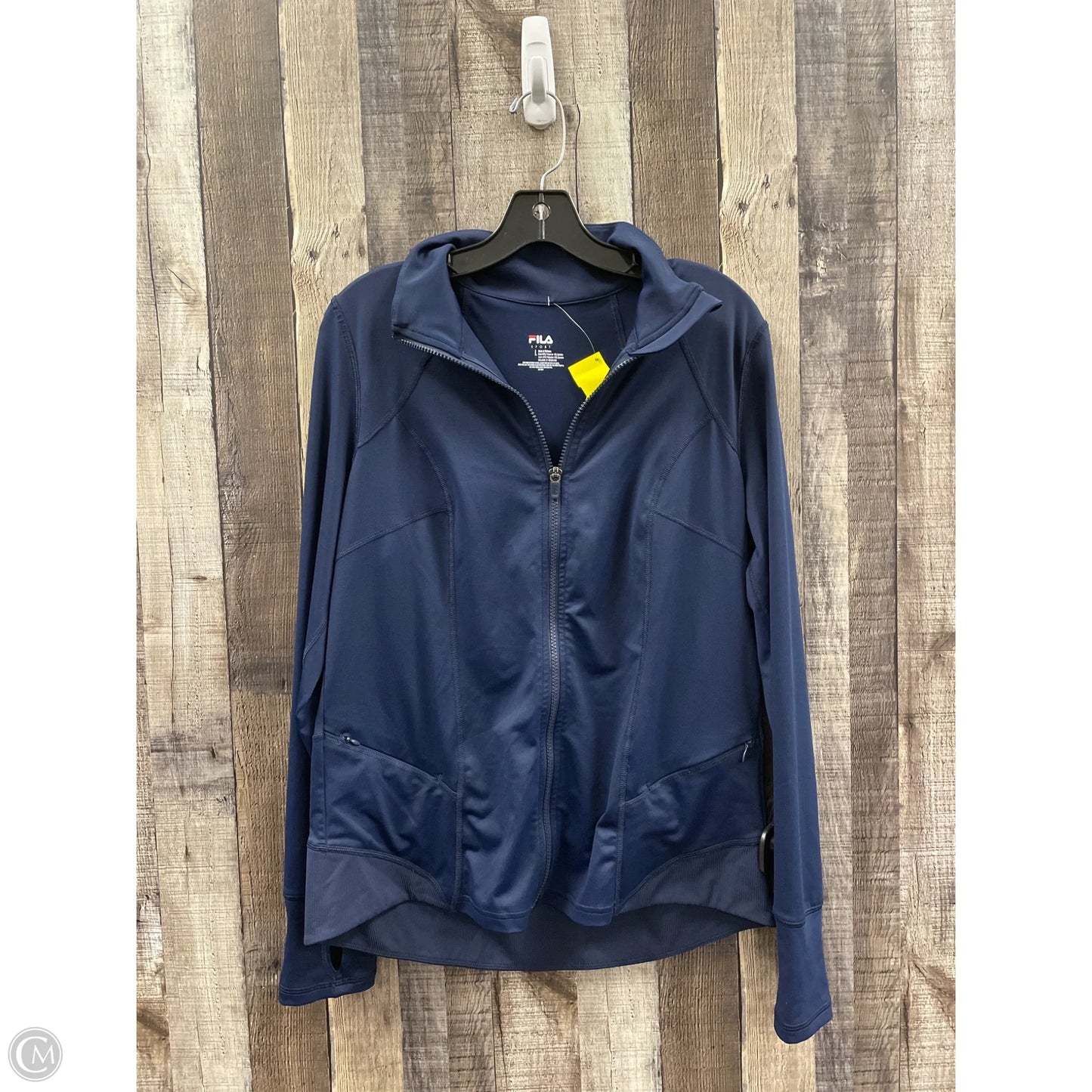 Athletic Top Long Sleeve Collar By Fila In Navy, Size: L