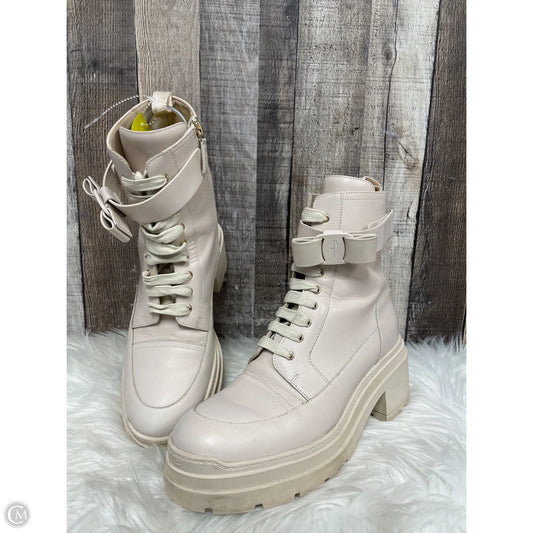 Boots Luxury Designer By Ferragamo In Beige, Size: 7.5