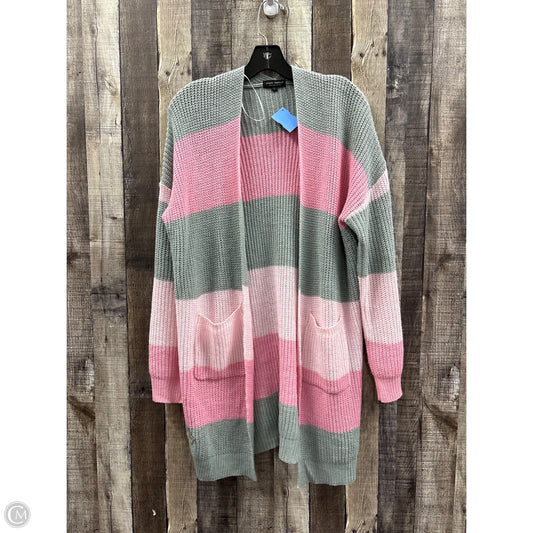 Sweater Cardigan By Simply Southern In Grey & Pink, Size: L