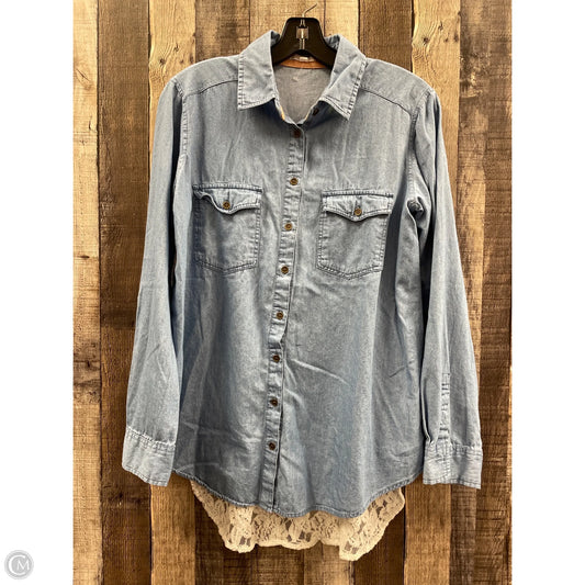 Top Long Sleeve By Cme In Blue Denim, Size: L