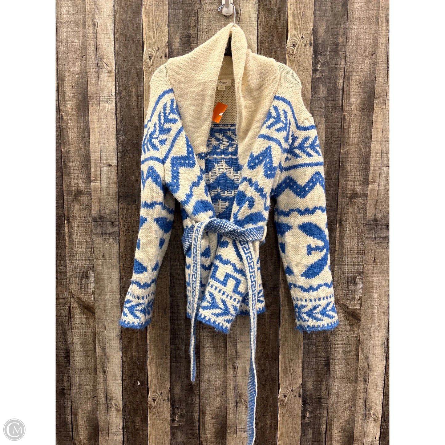 Sweater Cardigan By Cme In Blue & Cream, Size: M