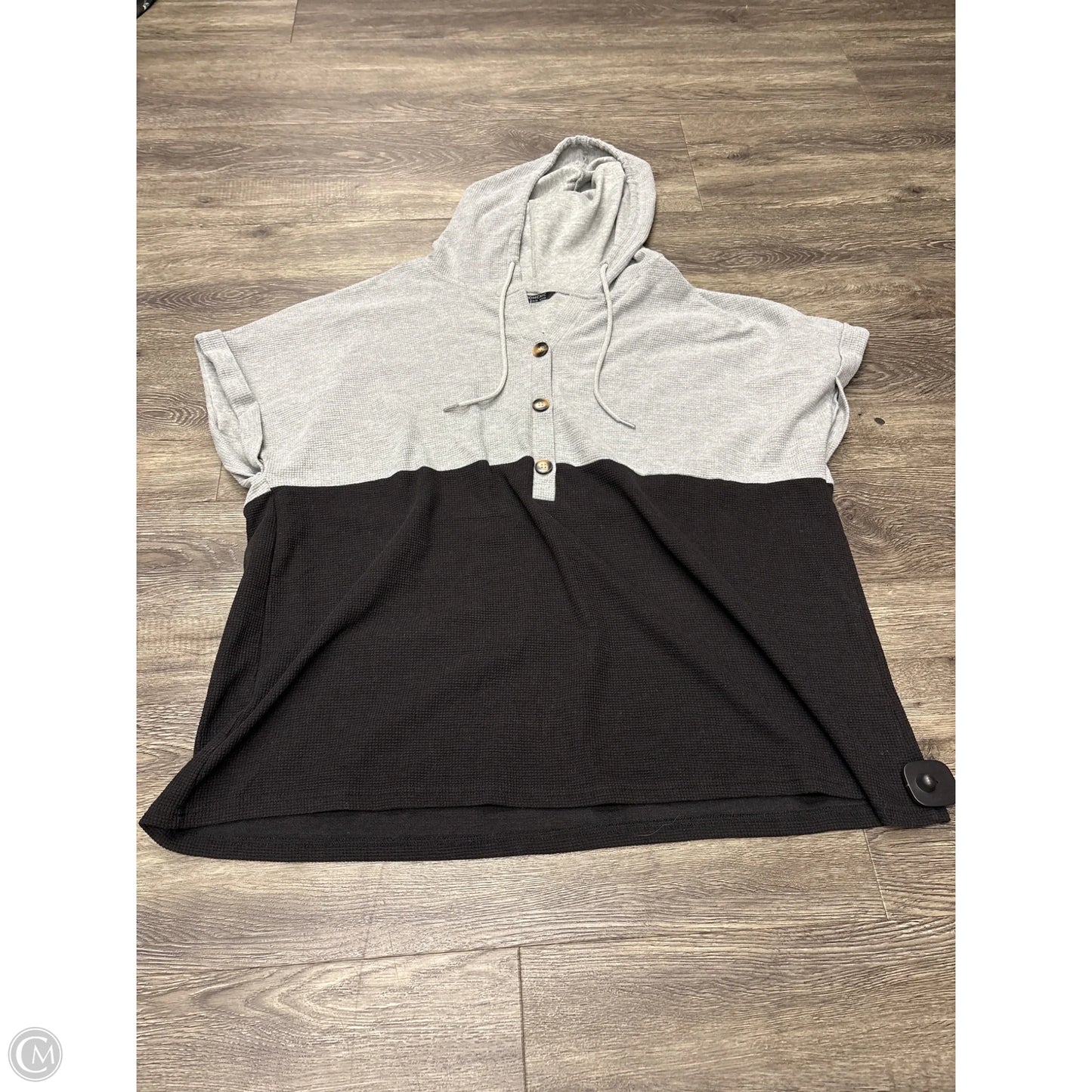 Sweatshirt Hoodie By Bloomchic In Black & Grey, Size: 3x