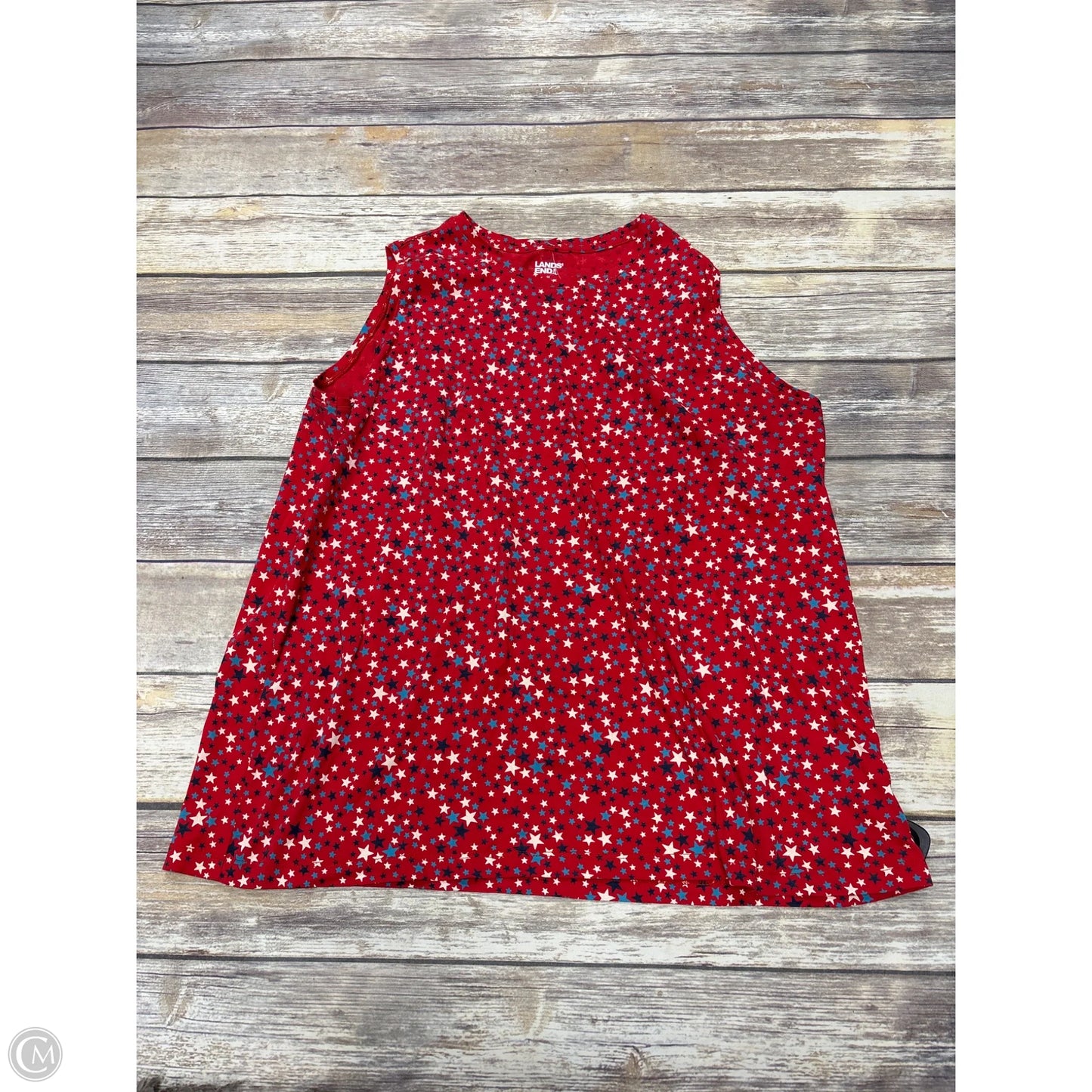 Top Sleeveless By Lands End In Blue Red & White, Size: 1x
