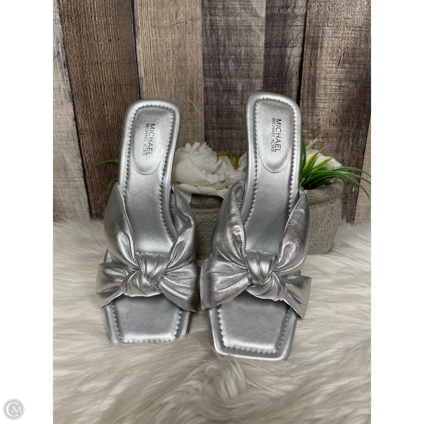 Sandals Heels Stiletto By Michael By Michael Kors In Silver, Size: 8