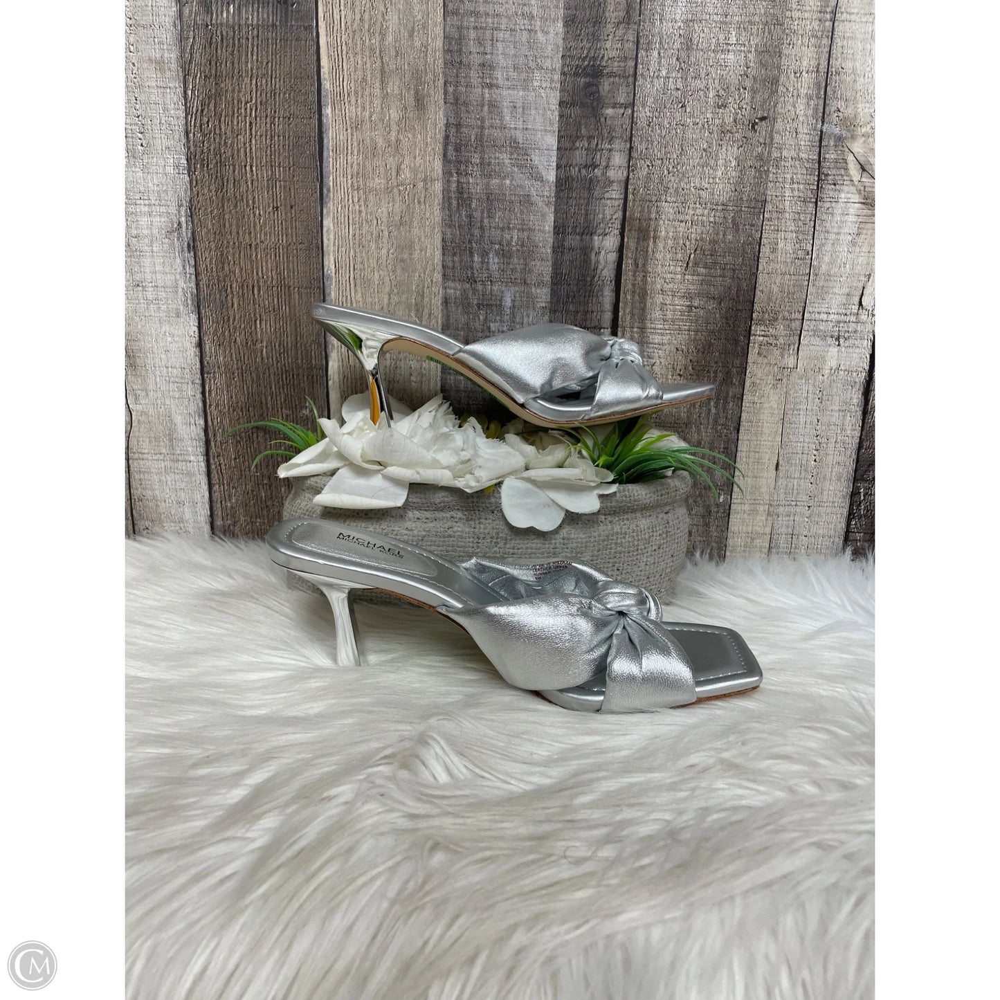 Sandals Heels Stiletto By Michael By Michael Kors In Silver, Size: 8
