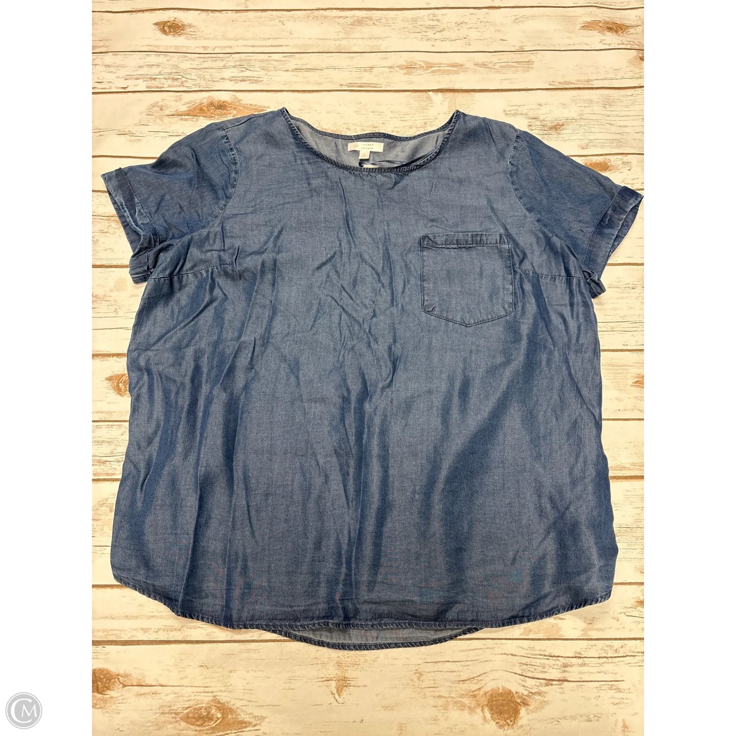 Top Short Sleeve By Lc Lauren Conrad In Blue Denim, Size: L