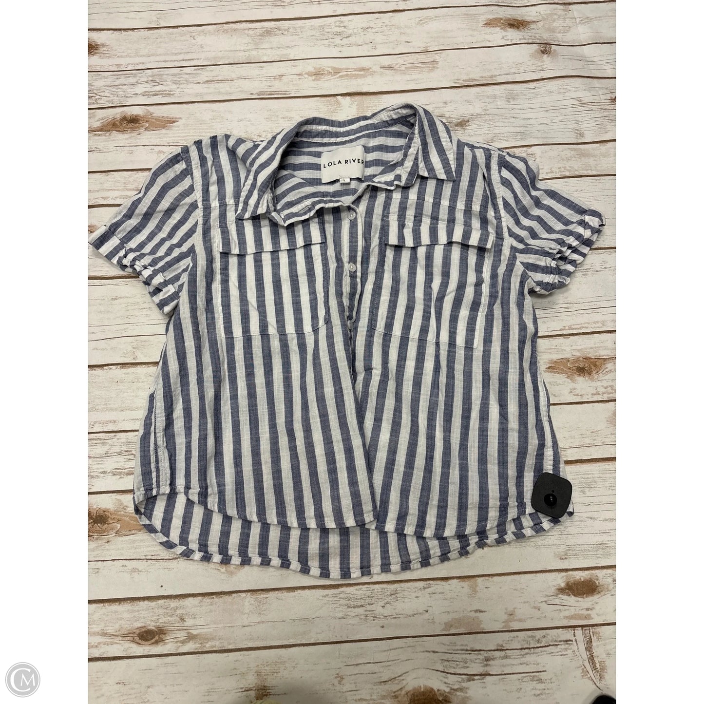 Top Short Sleeve By Lola River In Striped Pattern, Size: L