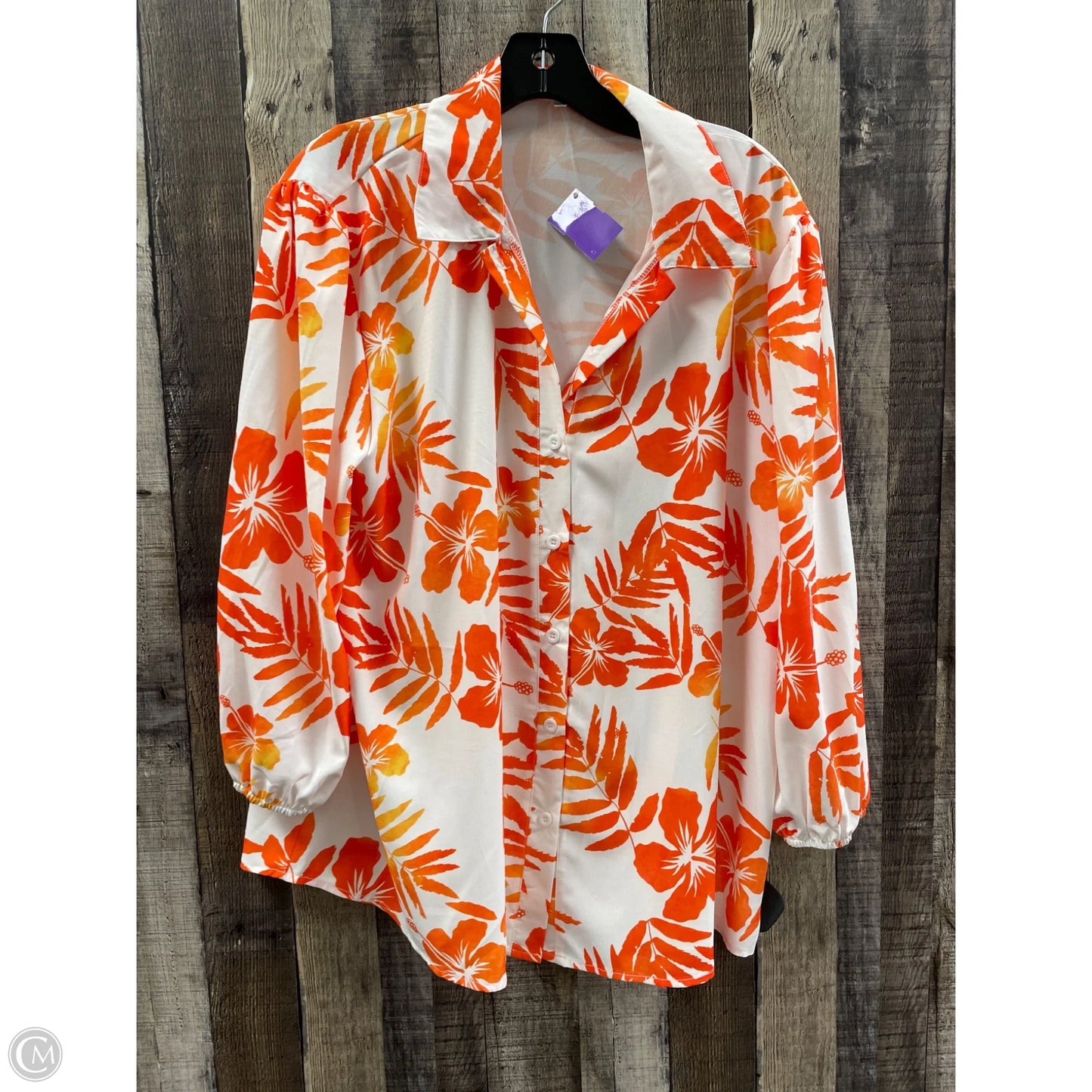Top Long Sleeve By Cme In Orange, Size: L