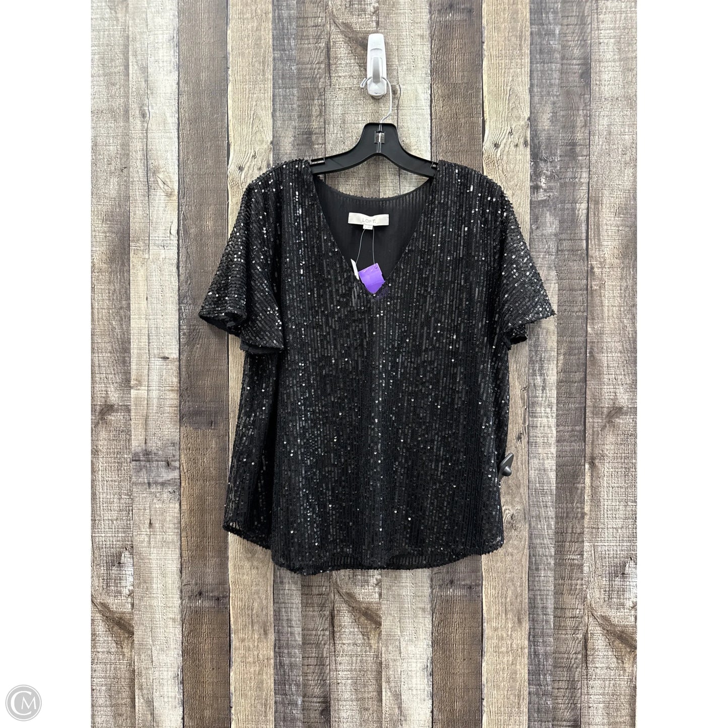 Top Short Sleeve By Loft In Black, Size: L