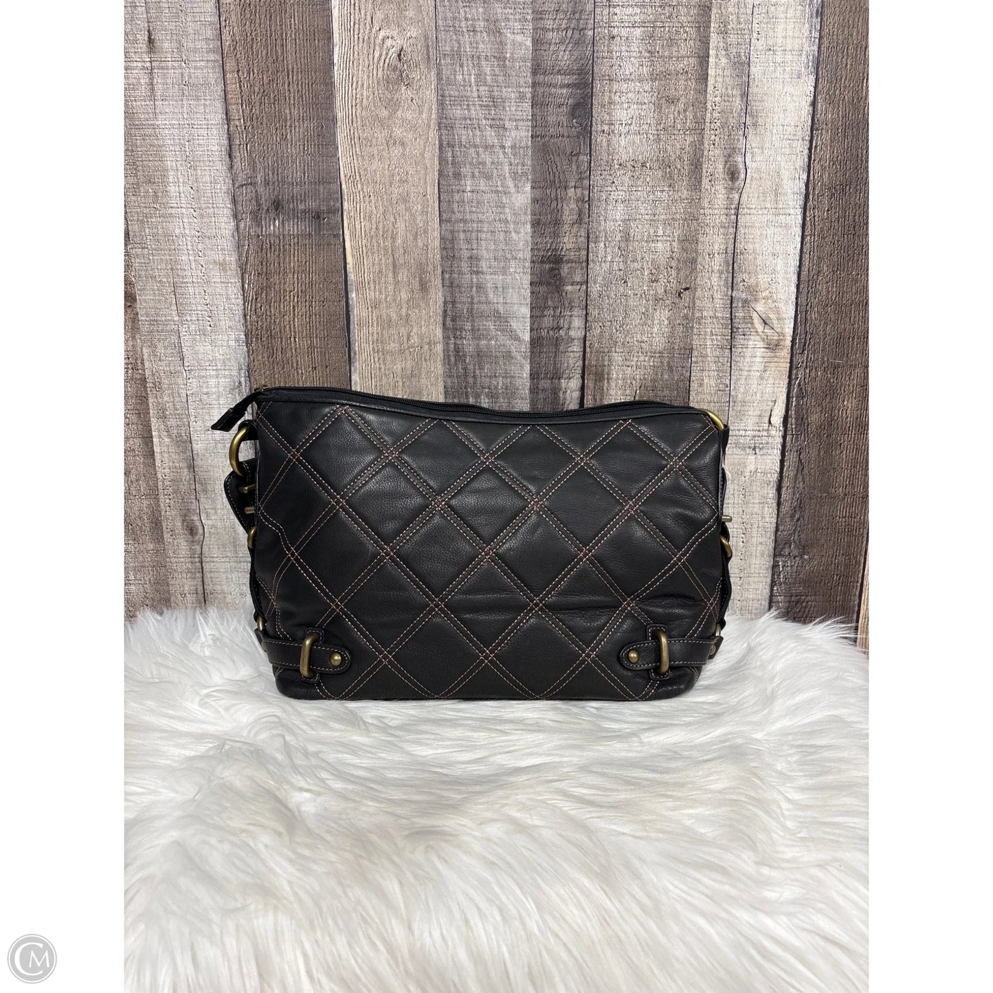 Handbag Leather By Fossil, Size: Medium