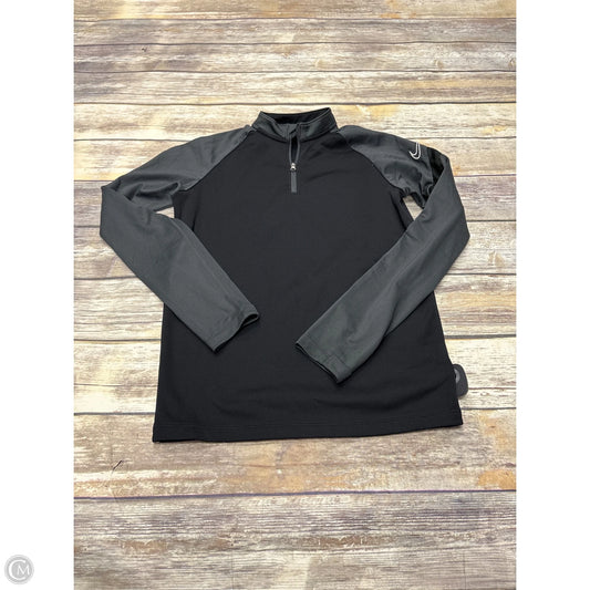 Athletic Top Long Sleeve Collar By Nike In Black & Grey, Size: L