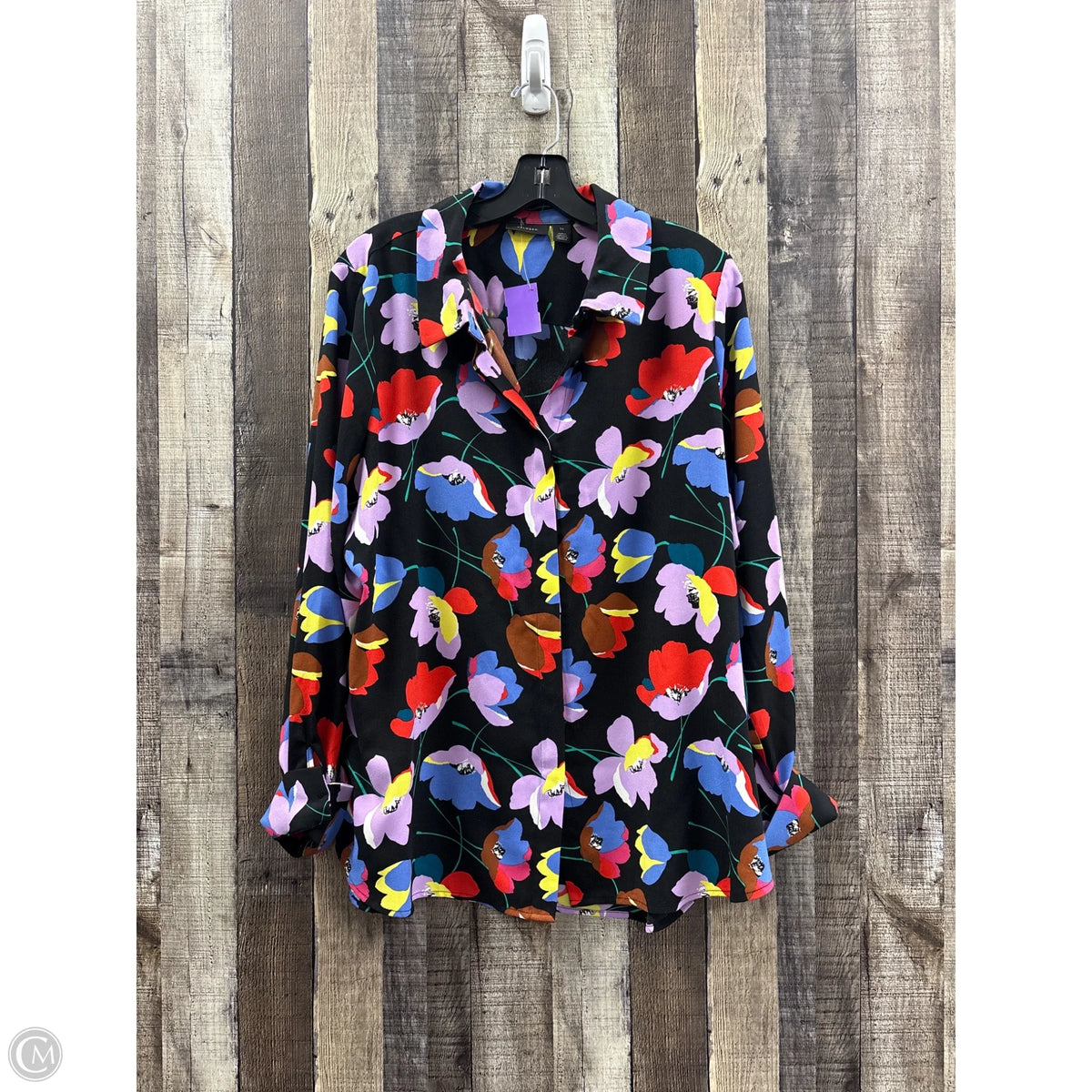 Top Long Sleeve By Halogen In Black, Size: 1x