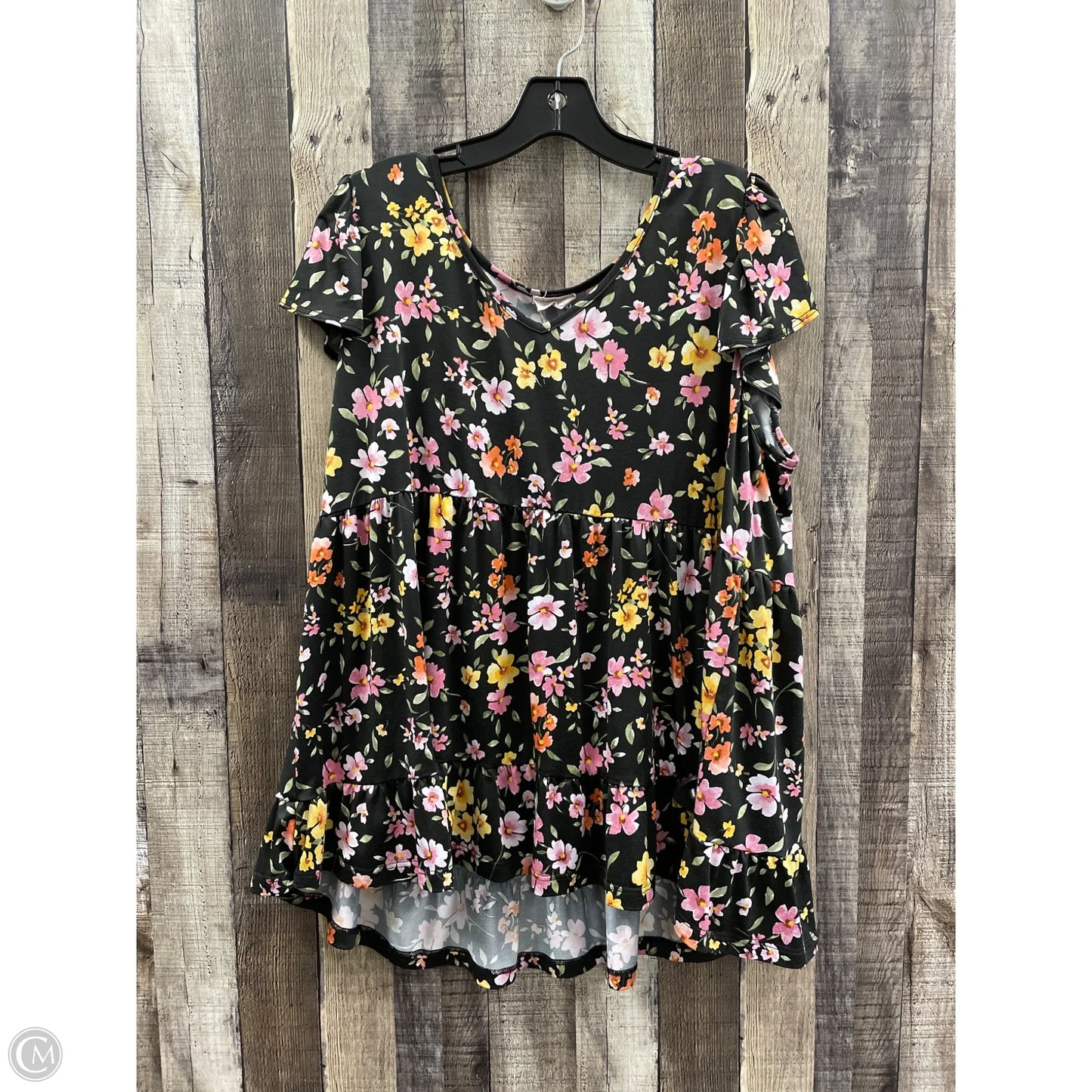 Top Short Sleeve By Cme In Floral Print, Size: 2x