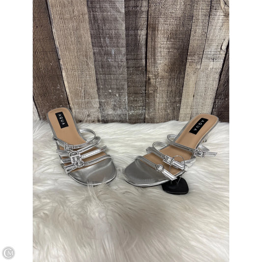 Sandals Heels Kitten By Aqua In Silver, Size: 7.5