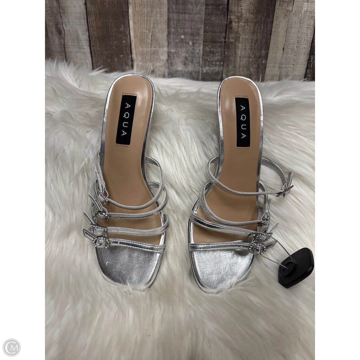 Sandals Heels Kitten By Aqua In Silver, Size: 7.5