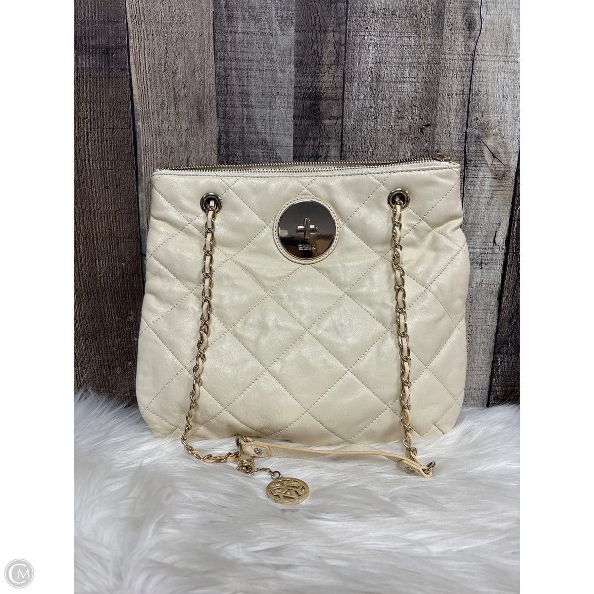 Handbag Leather By Dkny, Size: Medium