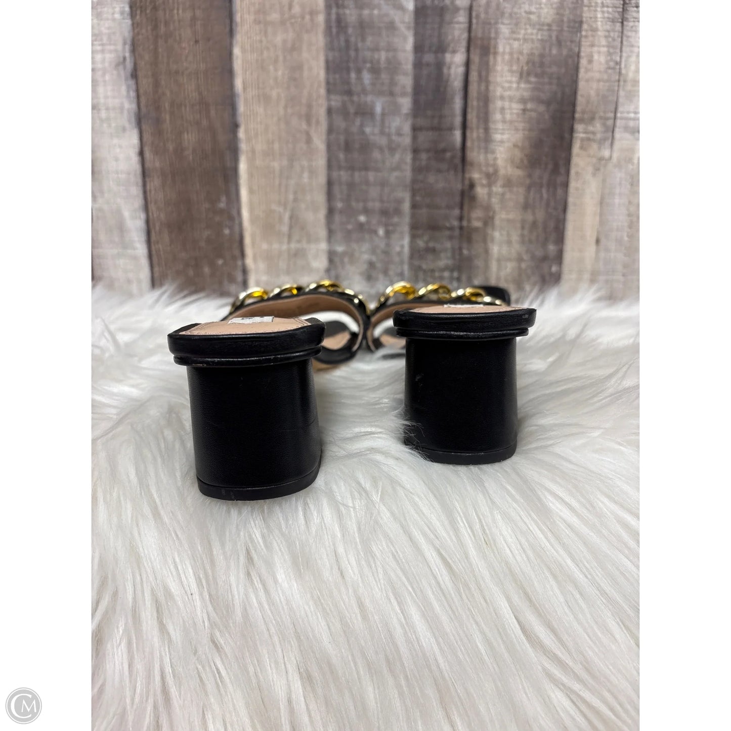 Sandals Heels Block By Steve Madden In Black & Gold, Size: 7