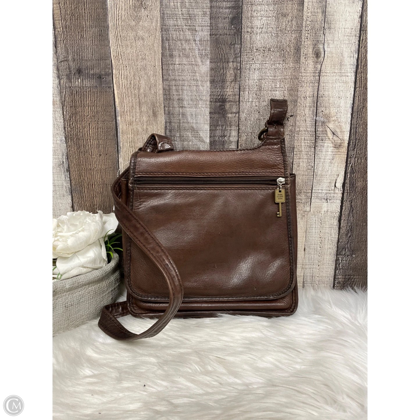 Crossbody Leather By Fossil, Size: Medium