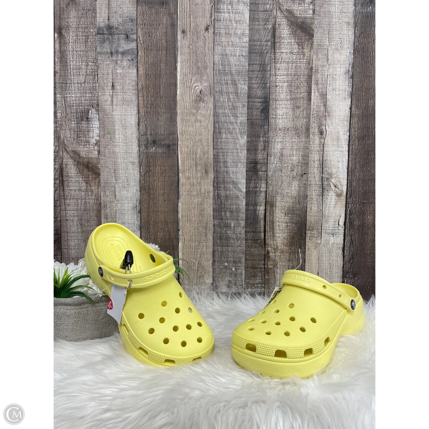 Sandals Heels Wedge By Crocs In Yellow, Size: 11