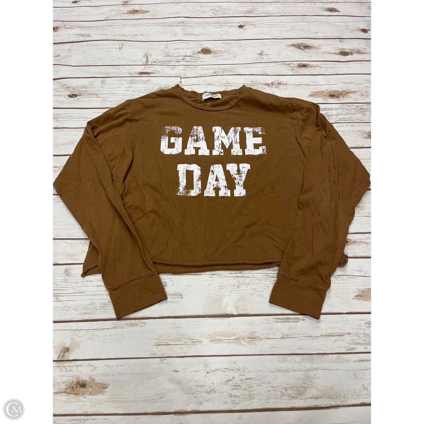 Top Long Sleeve By Cme In Tan, Size: L