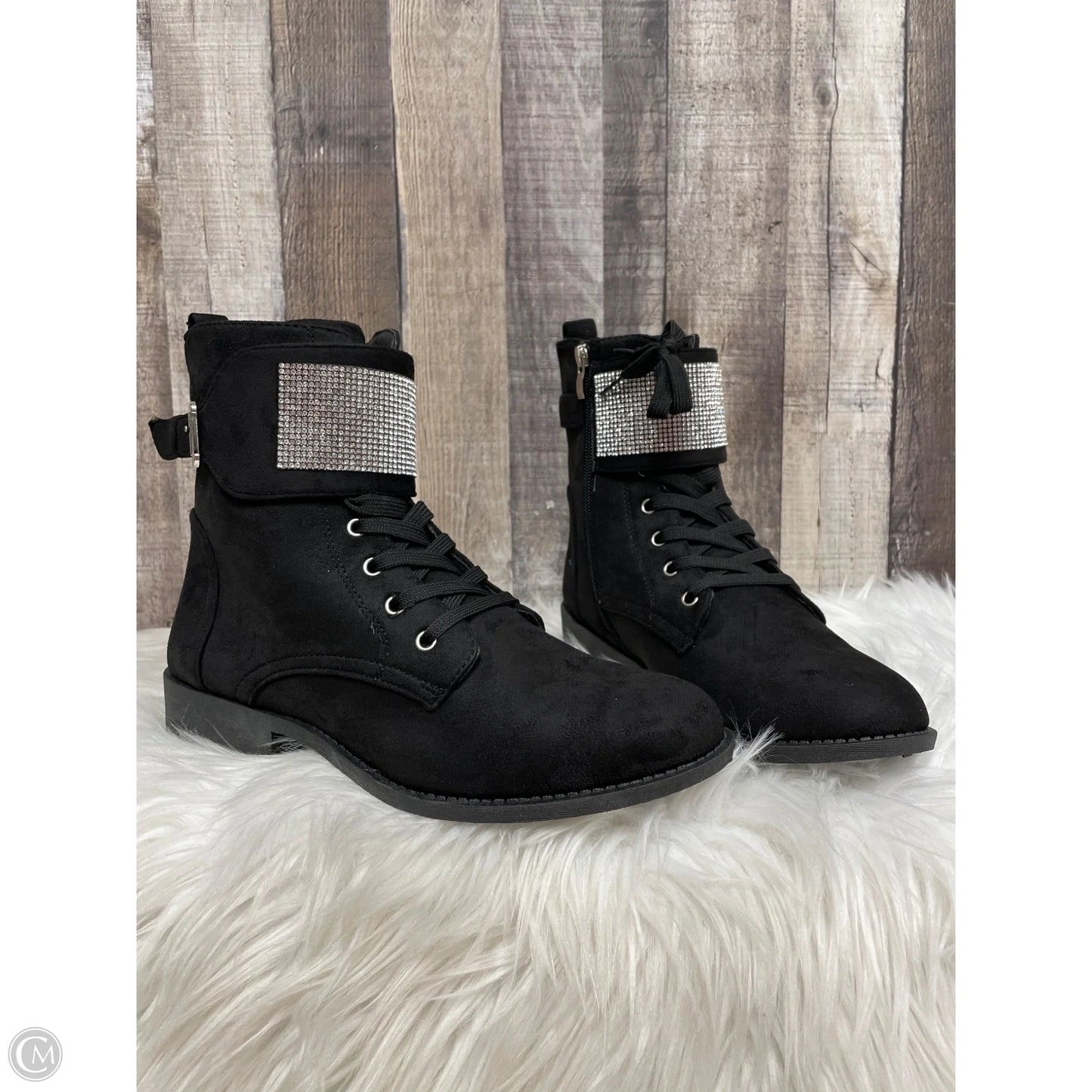 Boots Ankle Flats By Forever In Black & Silver, Size: 8.5