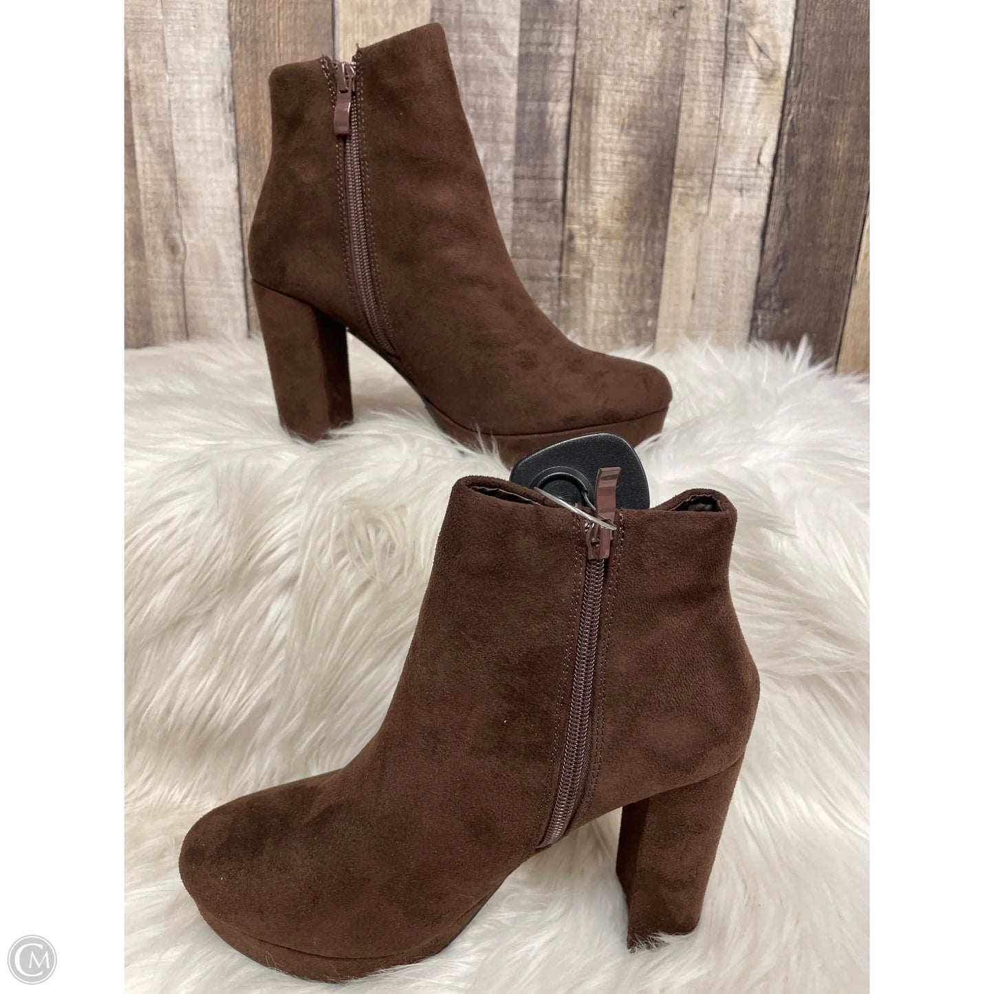 Boots Ankle Heels By Forever In Brown, Size: 7