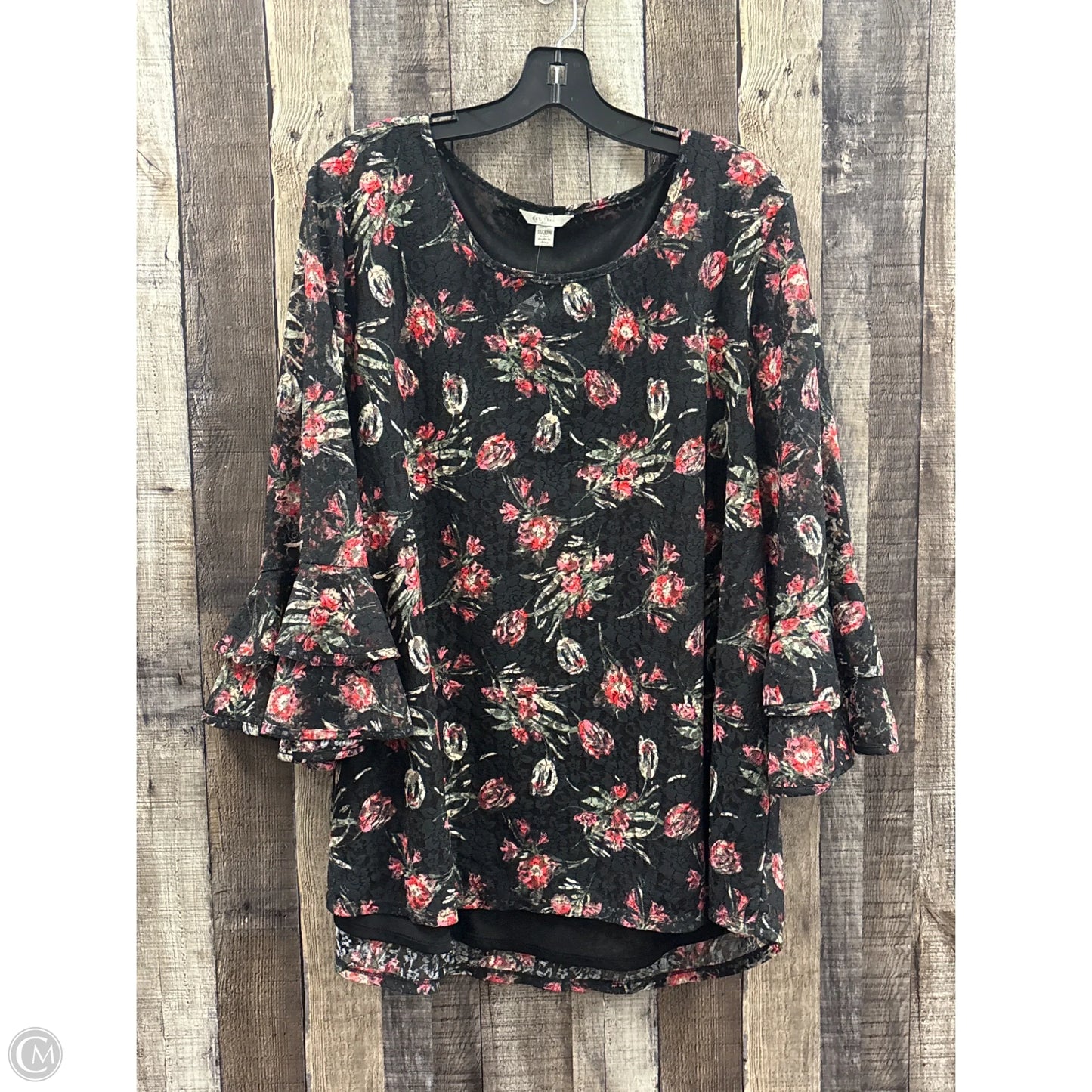 Top 3/4 Sleeve By Cato In Black & Red, Size: 1x