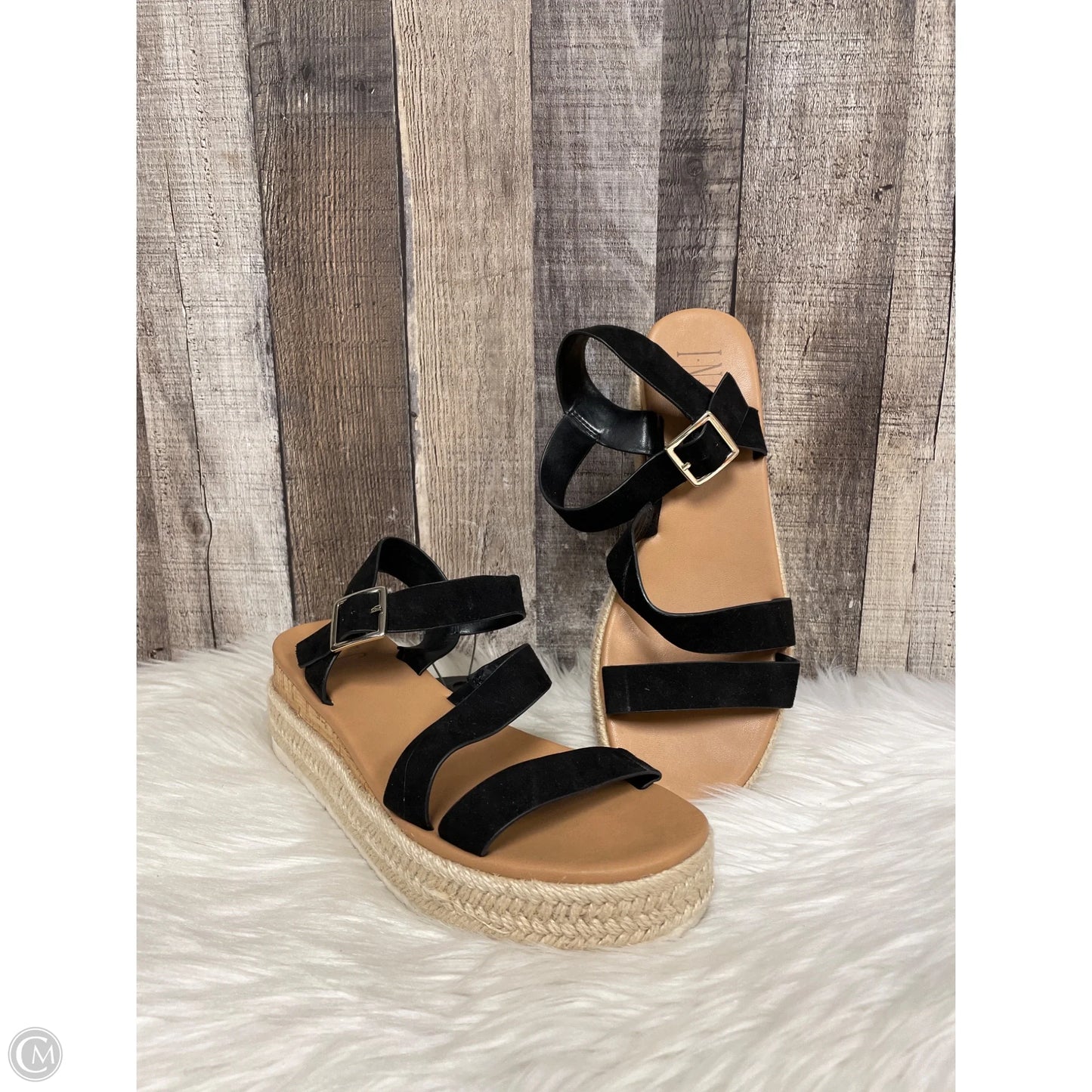 Sandals Heels Wedge By Inc In Black, Size: 8.5