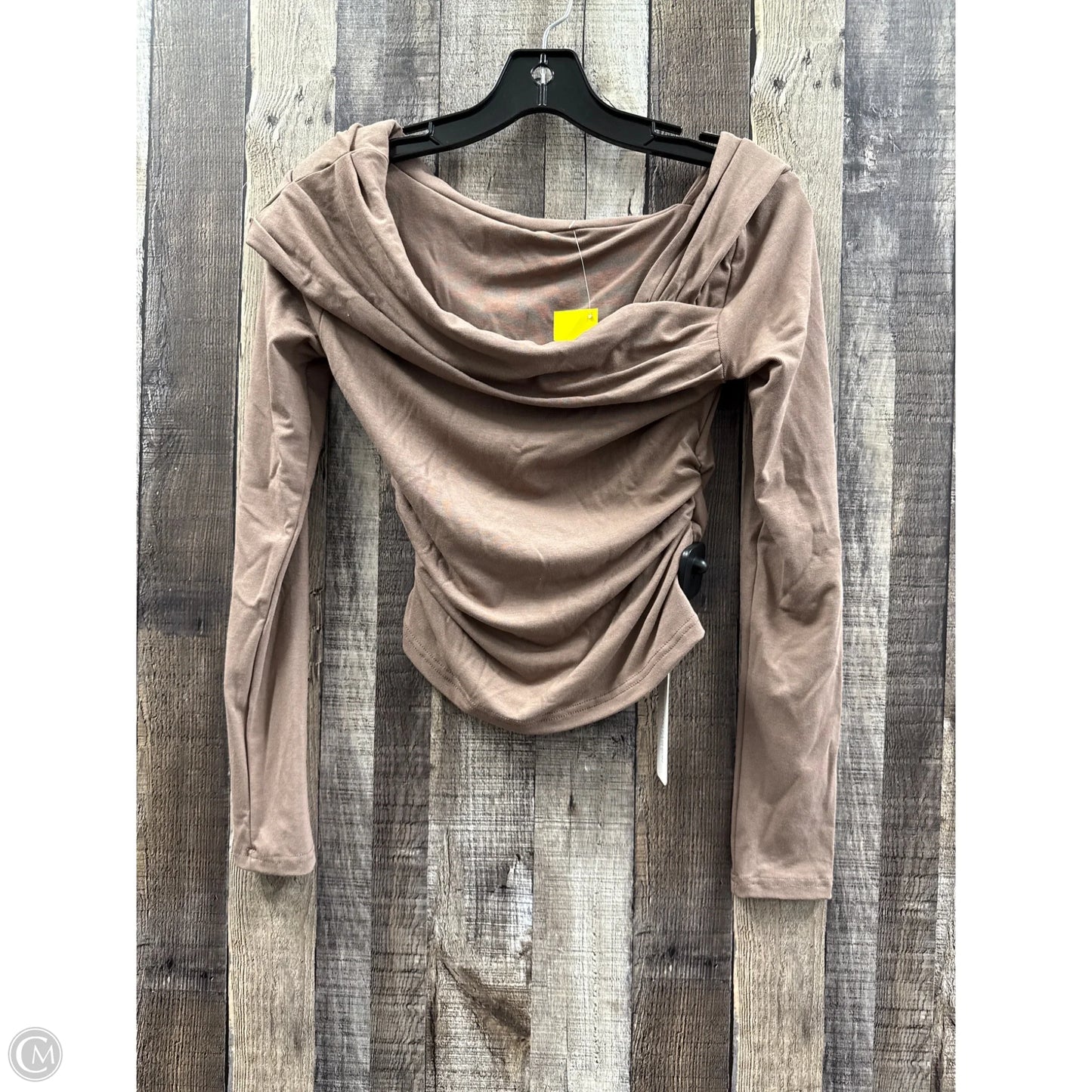 Top Long Sleeve By Cme In Taupe, Size: L