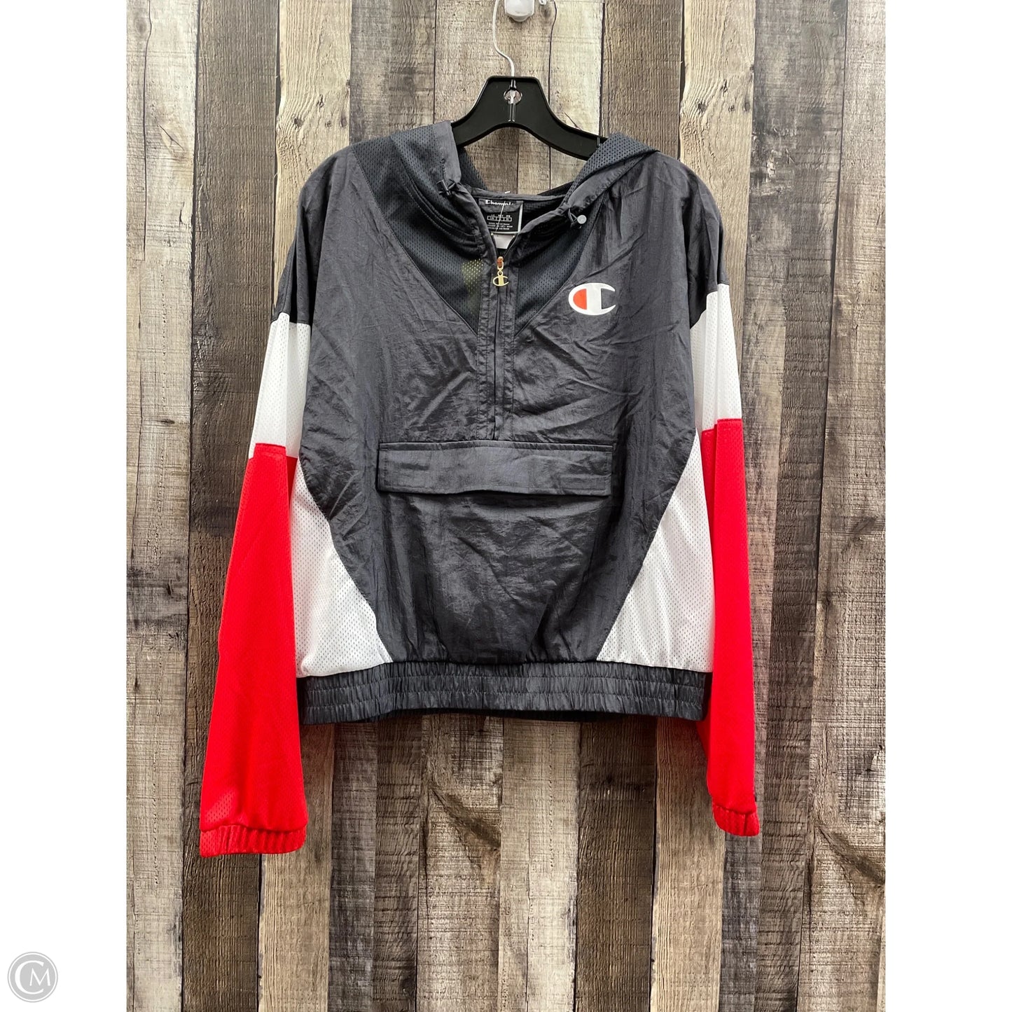 Athletic Jacket By Champion In Grey & Red, Size: L