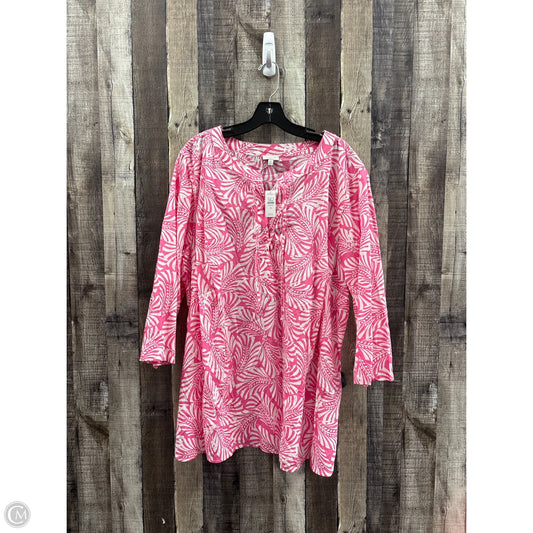Top 3/4 Sleeve By Talbots In Pink & White, Size: 3x