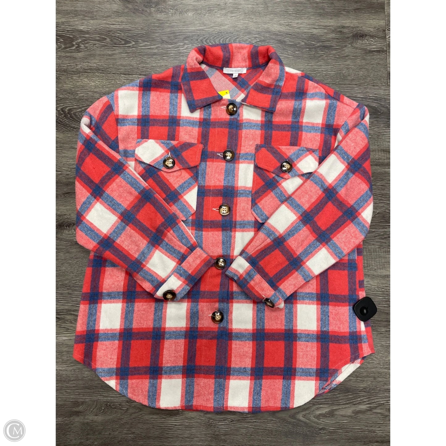 Jacket Shirt By Veveret In Plaid Pattern, Size: L