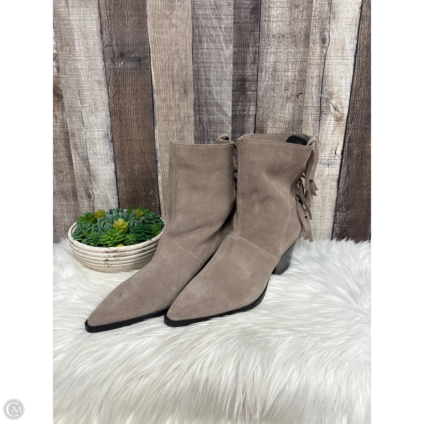 Boots Ankle Heels By Zara Women In Taupe, Size: 10