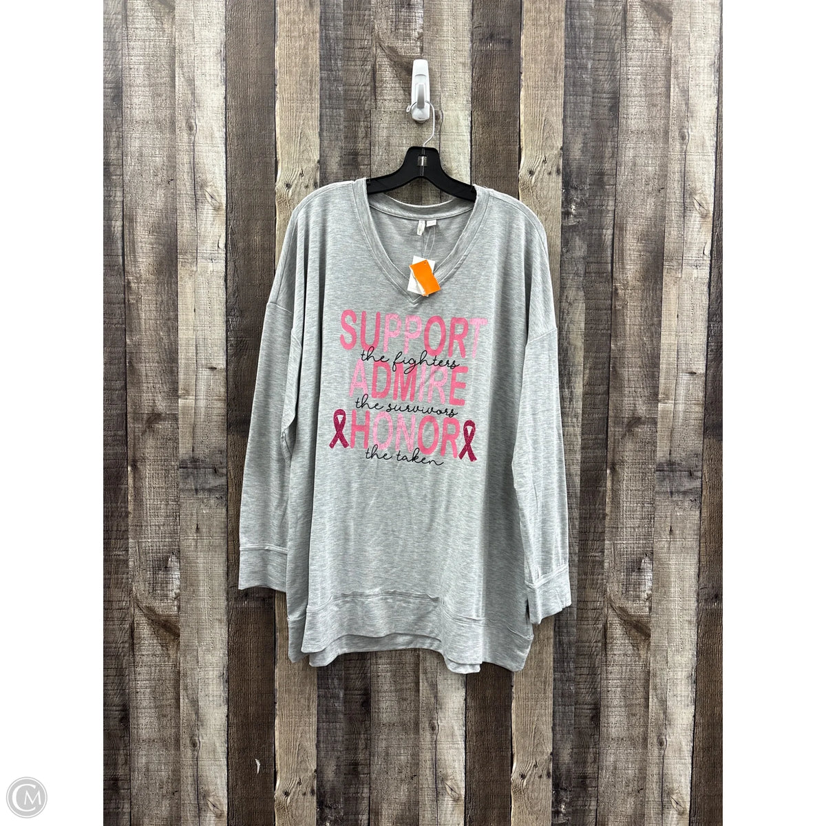 Top Long Sleeve By Cato In Grey, Size: 1x