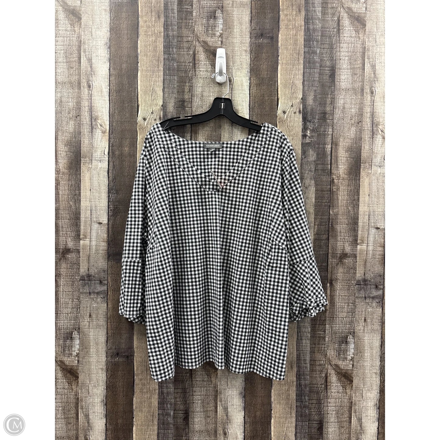Top 3/4 Sleeve By Alexander Jordan In Checkered Pattern, Size: 2x