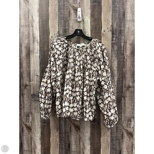 Top Long Sleeve By Loft In Brown & White, Size: M