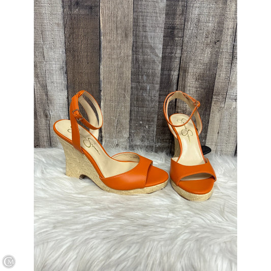 Sandals Heels Wedge By Jessica Simpson In Orange & Tan, Size: 7