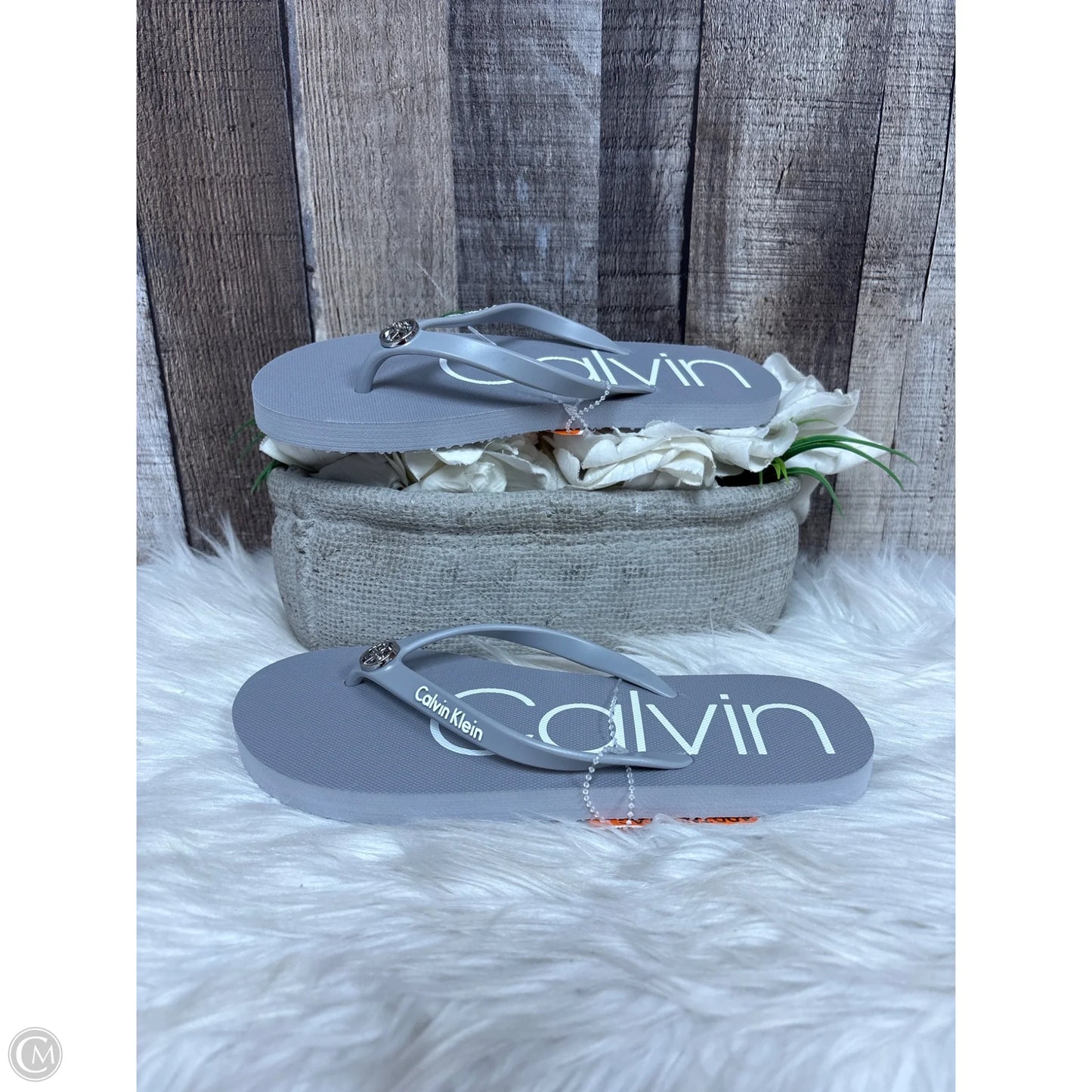 Sandals Flip Flops By Calvin Klein In Grey, Size: 6