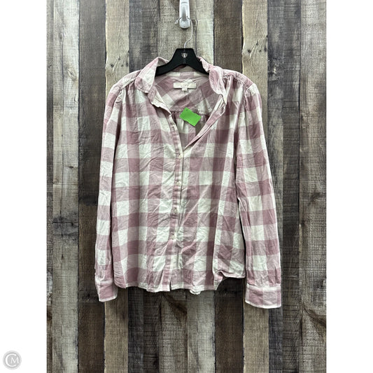 Top Long Sleeve By Loft In Plaid Pattern, Size: L