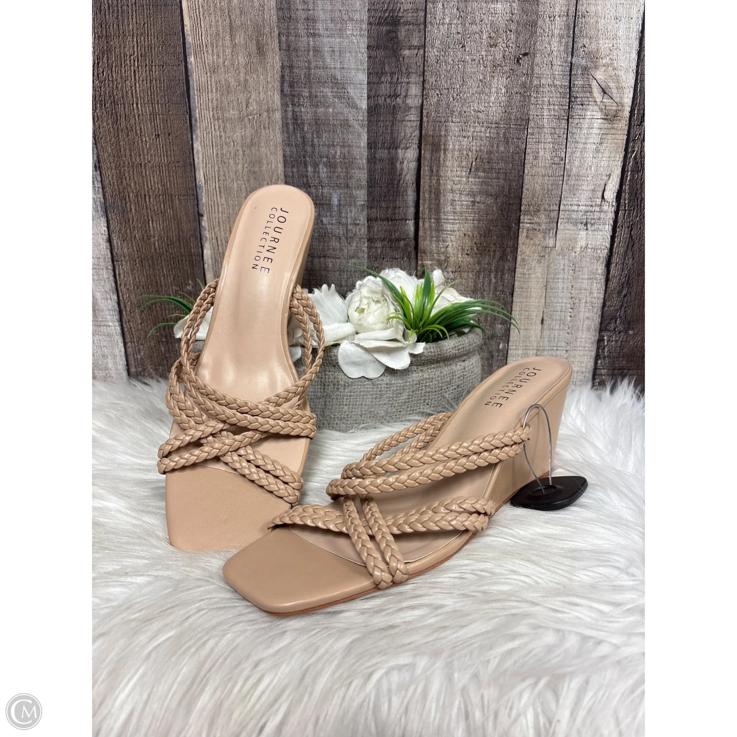 Sandals Heels Wedge By Journee In Tan, Size: 11