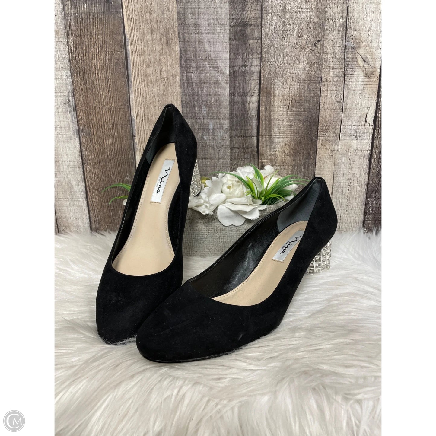 Shoes Heels Block By Nina In Black & Silver, Size: 10